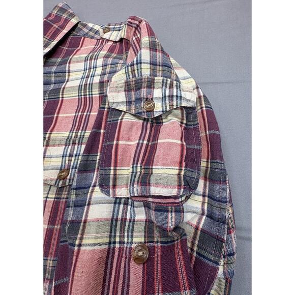 Orvis Linen Blend Button Up Shirt Mens Large Plaid Roll Up Long Sleeves Fishing - Picture 6 of 7